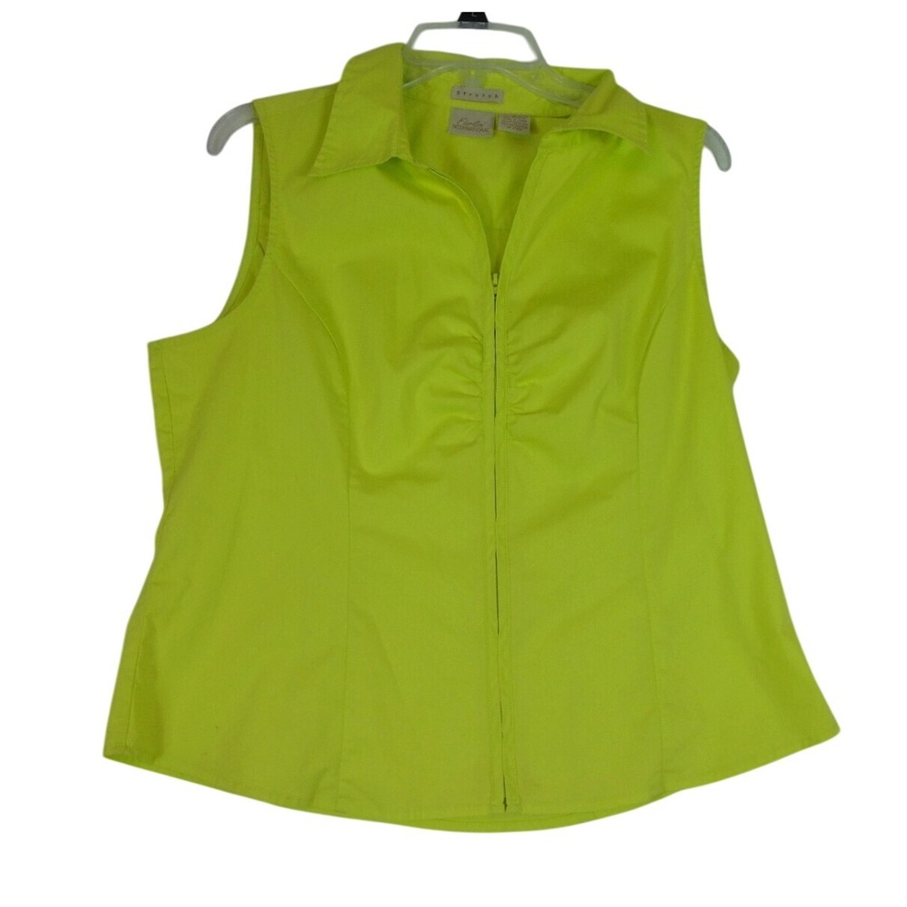FIORLINI INT'L LADIES ZIP UP SLEEVELESS STRETCH SHIRT SIZE LARGE LIME GREEN